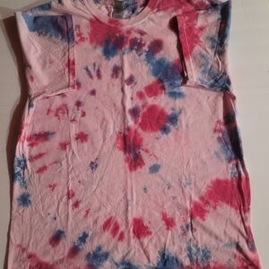 Gildan Tie-Dye Short Sleeve Tee - Pink and Blue Size L 22x27